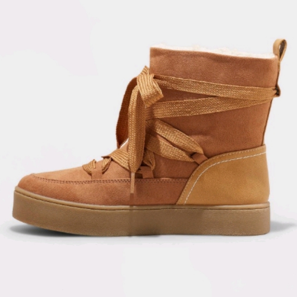 Universal Thread Woman's Brigitte Round Toe Lace-up Winter Boots ~ Cognac - Picture 3 of 16